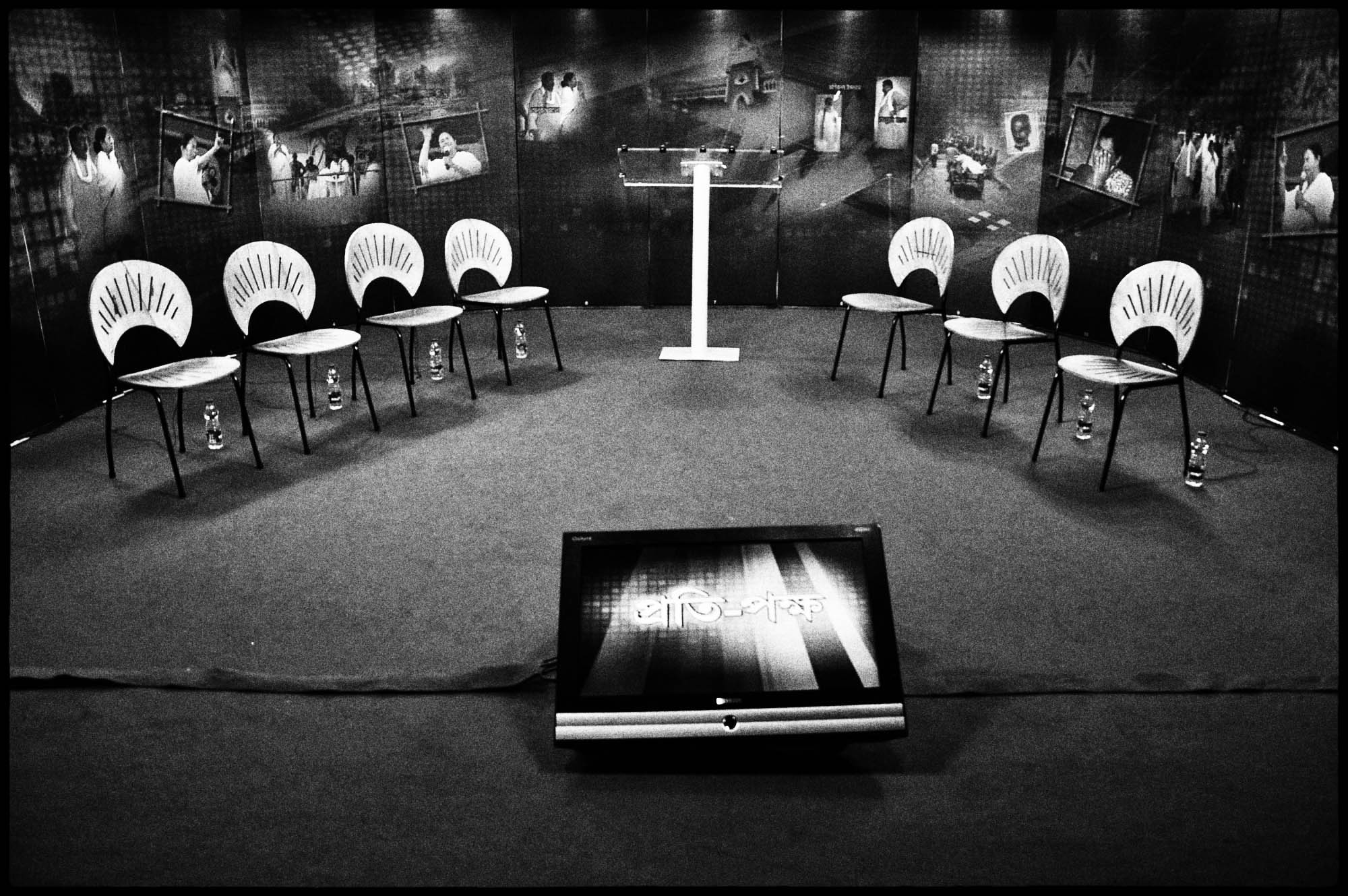 A studio space where the newsroom debates take place in a popular news channel in Kolkata